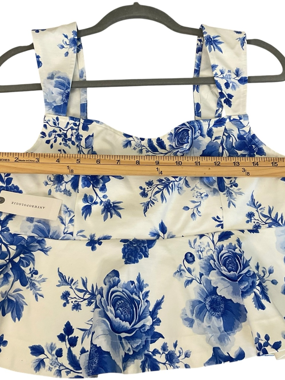 Maeve Blue & White Floral Peplum Tank Top NWT Medium Cottagecore - Picture 5 of 9